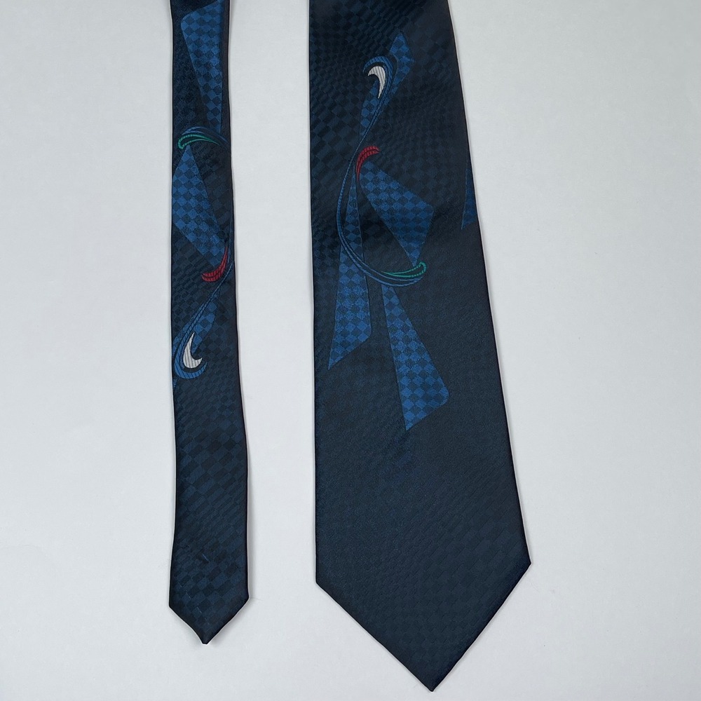 Vintage Wembley Tie Necktie Geometric Abstract Men Navy Blue Retro 80s 90s Mod - Picture 2 of 6
